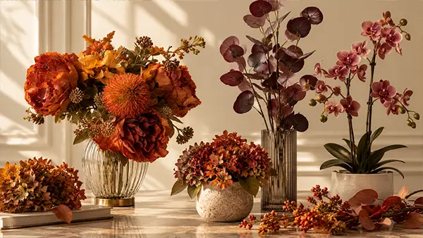 Elegante composizione floreale artificiale autunnale